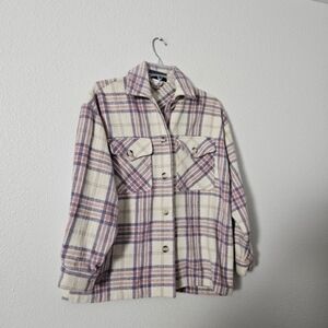 Plaid Women's Jacket - Cream and Purple Sz S